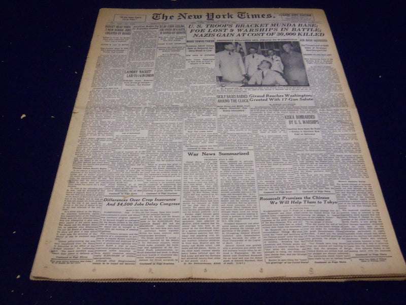 1943 JULY 8 NEW YORK TIMES - U. S. TROOPS BRACKET MUNDA BASE - NT 1774