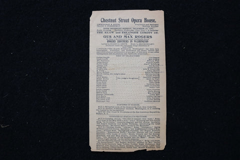 1901 DEC 30 ROGERS BROTHERS IN WASHINGTON PROGRAM - CHESTNUT ST. OPERA - K 2806