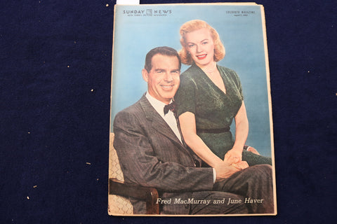 1957 APR 7 SUNDAY NEWS COLOROTO MAGAZINE-FRED MACMURRAY & JUNE HAVER - E 22794