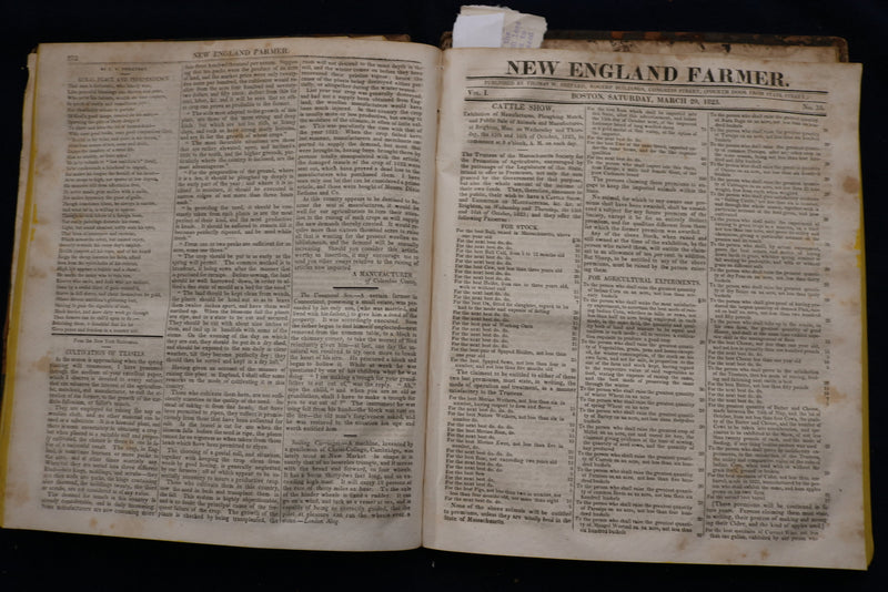 1822-1823 NEW ENGLAND FARMER BOUND VOLUME #1 - KD 9537