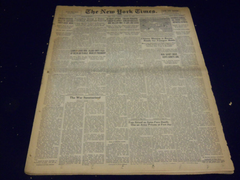 1942 MARCH 17 NEW YORK TIMES - 3D DRAFT LOTTERY TO AFFECT 9 MILLION MEN-NT 1178