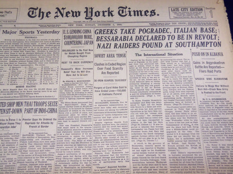 1940 DECEMBER 1 NEW YORK TIMES - NAZIS POUND AT SOUTH HAMPTON - NT 2740