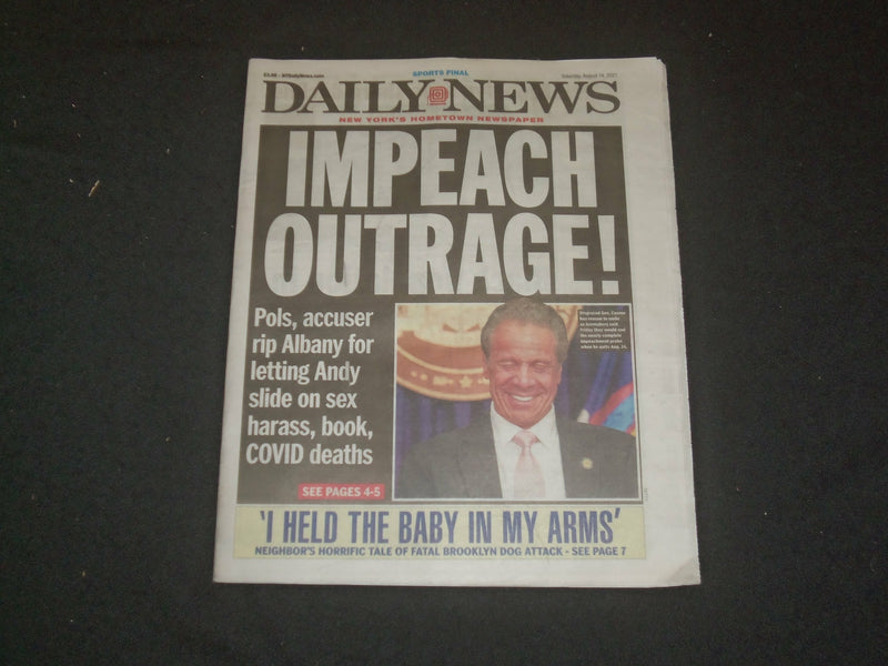 2021 AUGUST 14 NEW YORK DAILY NEWS NEWSPAPER - GOV. CUOMO IMPEACH OUTRAGE!