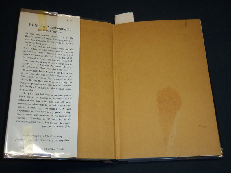 1975 REX AN AUTOBIOGRAPHY HARDCOVER BOOK INSCRIBED BY REX HARRISON - D 453