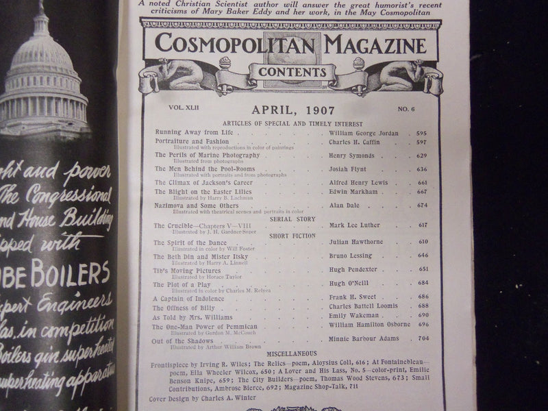 1907 APRIL COSMOPOLITAN MAGAZINE - NICE COVER, ADS AND ARTICLES - ST 3018