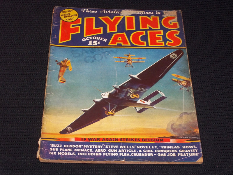 1936 OCTOBER FLYING ACES MAGAZINE ILLUSTRATED FRONT COVER - E 170