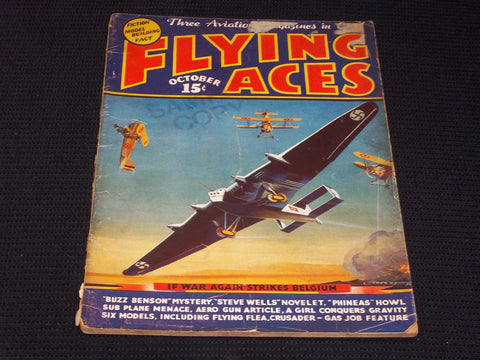 1936 OCTOBER FLYING ACES MAGAZINE ILLUSTRATED FRONT COVER - E 170