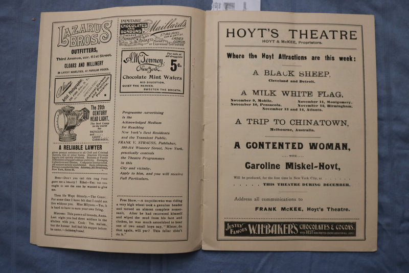 1896 NOVEMBER 9 A FLORIDA ENCHANTMENT - HOYT'S THEATRE PROGRAM - K 2612