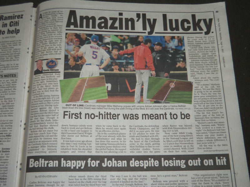 2012 JUNE 2 NEW YORK POST -JOHAN HURLS FIRST METS NO-HITTER - NP 2459