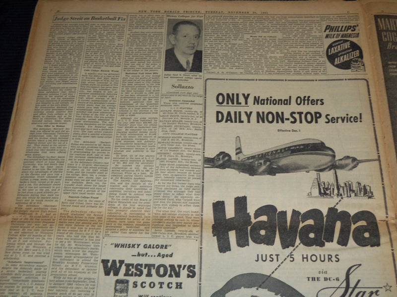 1951 NOV 20 NEW YORK HERALD NEWSPAPER - 5 BASKETBALL STARS SENTENCED - NT 9439