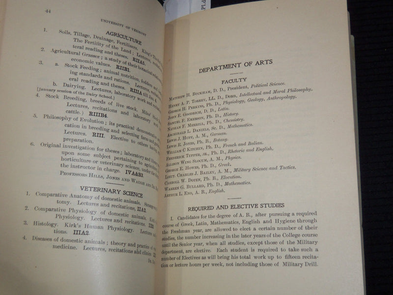 1898-1899 UNIVERSITY OF VERMONT STATE AGRICULTURAL COLLEGE CATALOGUE - K 3110
