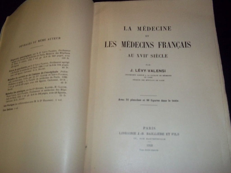 1933 LA MEDECINE ET LES MEDECINS FRANCAIS BOOK BY J. LEVY-VALENSI - KD 1744R
