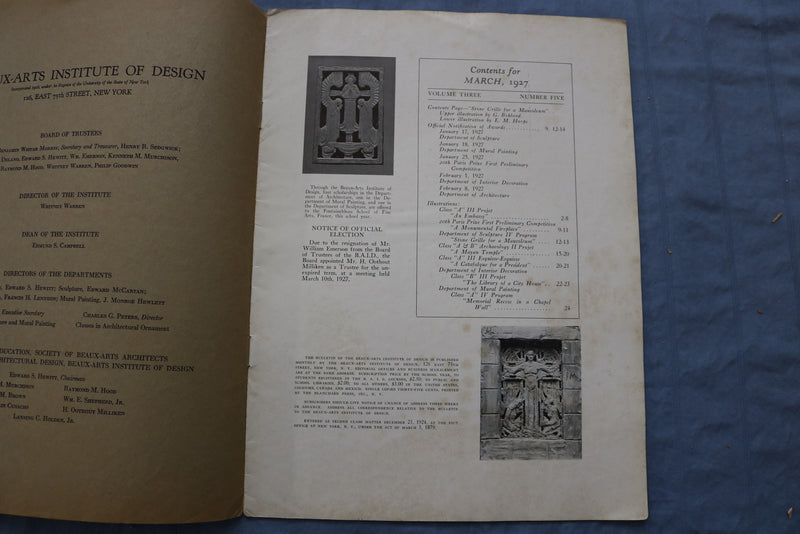 1927 MARCH THE BULLETIN OF THE BEAUX-ARTS INSTITUTE OF DESIGN MAGAZINE- ST 5507P