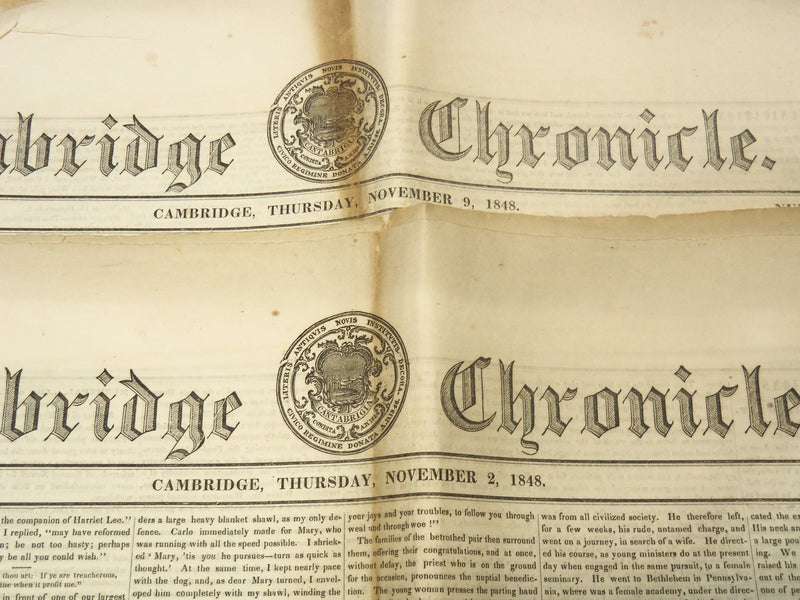 1848 CAMBRIDGE CHRONICLE NEWSPAPER LOT OF 4 ISSUES - MASSACHUSETTS - NP 3297K