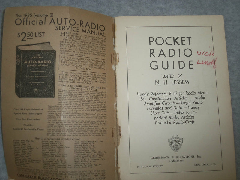 1936 POCKET RADIO GUIDE - N.H. LESSEM - J 6341