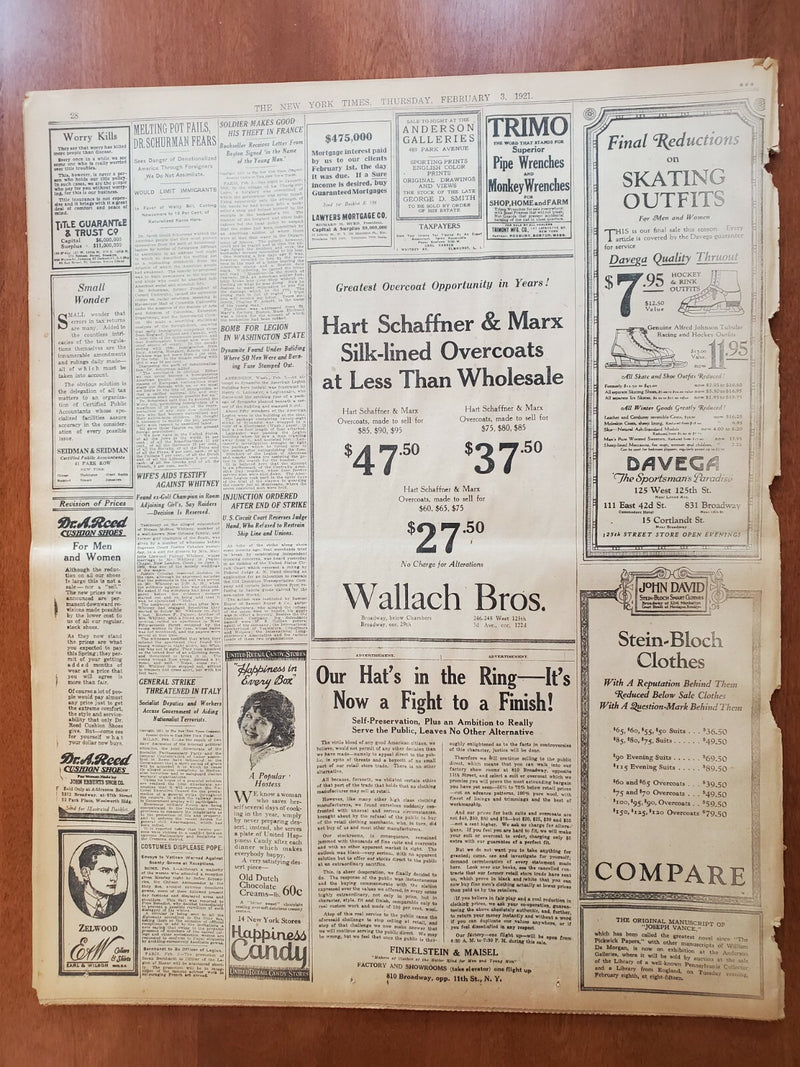 1921 FEBRUARY 3 NEW YORK TIMES - PALMER BANS WHOLESALE LIQUOR RELEASES - NT 8112