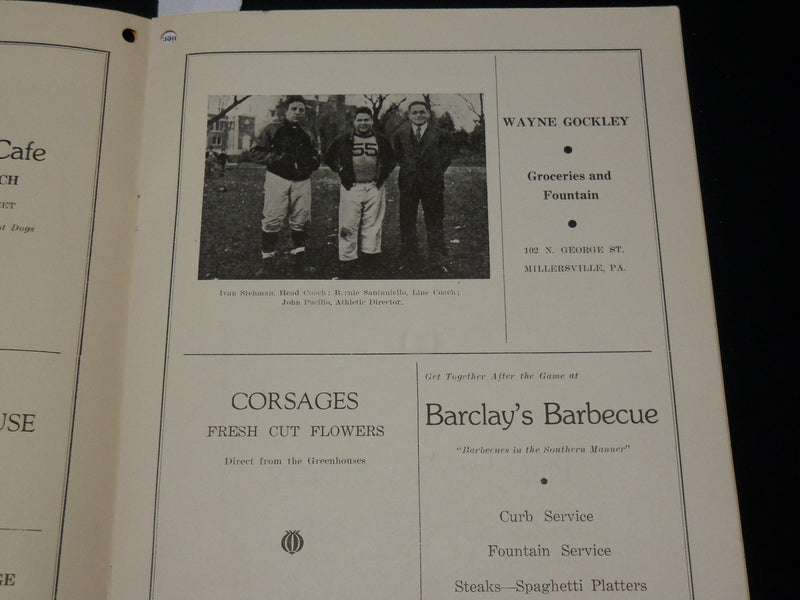 1941 NOV 8 MILLERVILLE STATE VS. SHIPPENSBURG STATE FOOTBALL PROGRAM - J 5966