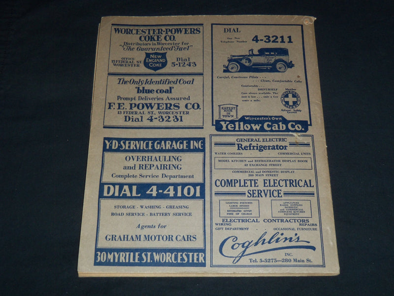 1931 WINTER & SPRING WORCESTER TELEPHONE DIRECTORY BOOK - J 8805