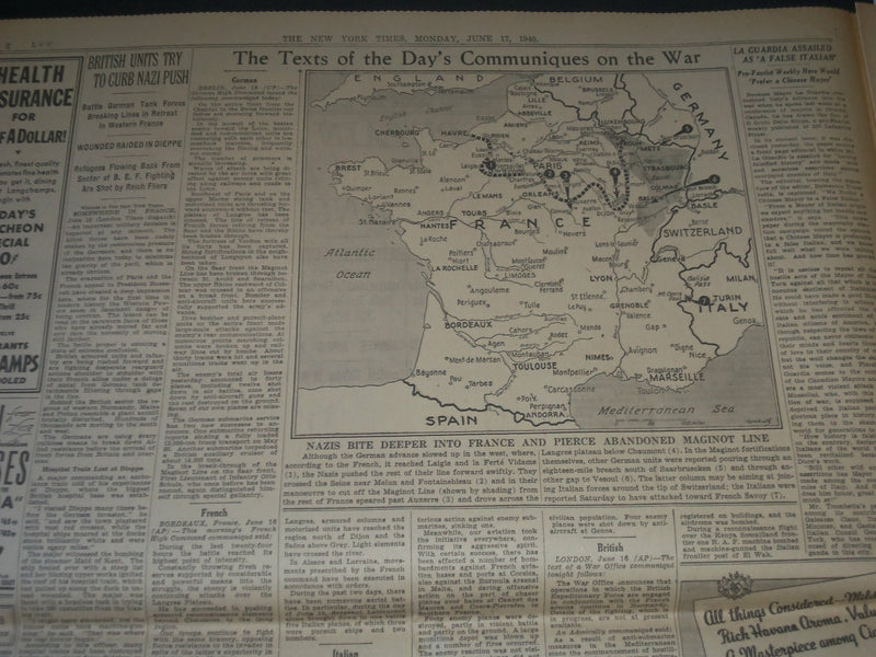 1940 JUNE 17 NEW YORK TIMES - REYNAUD RESIGNS PETAIN IS NOW PREMIER- NP 3612