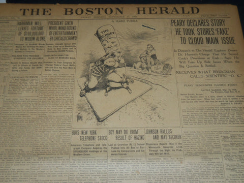 1909 SEPT 17 THE BOSTON HERALD - HARRIMAN LEAVES FORTUNE OF $100M - BH 196
