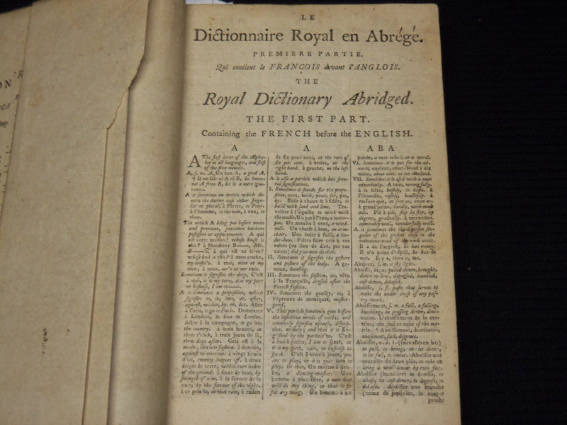 1794 BOYER'S ROYAL DICTIONARY ABRIDGED BY J. C. PRIEUR - VOLUME 1 & 2 - KD 703T