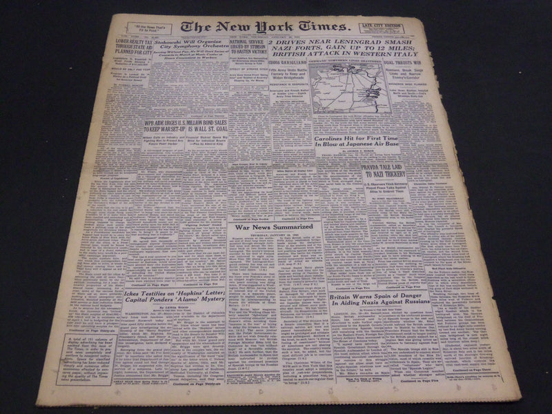1944 JANUARY 22 NEW YORK TIMES - 2 DRIVES NEAR LENINGRAD SMASH NAZIS - NT 4317