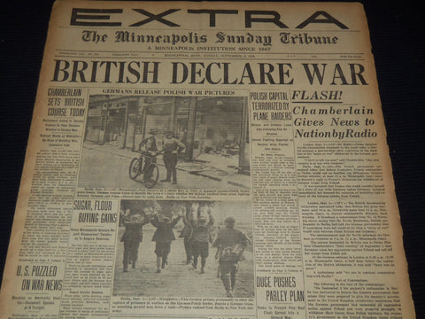1939 SEPT 3 MINNEAPOLIS SUNDAY TRIBUNE EXTRA - BRITISH DECLARE WAR - NT 9519