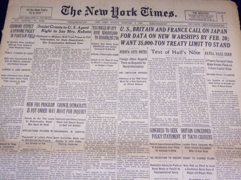 1938 FEBRUARY 6 NEW YORK TIMES - HULL'S NOTE TO JAPAN - NT 3120