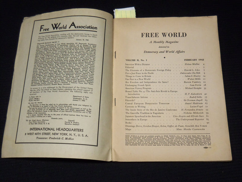 1942 FEBRUARY FREE WORLD MAGAZINE - ICKES FOREIGN POLICY - KALTENBORN - K 32