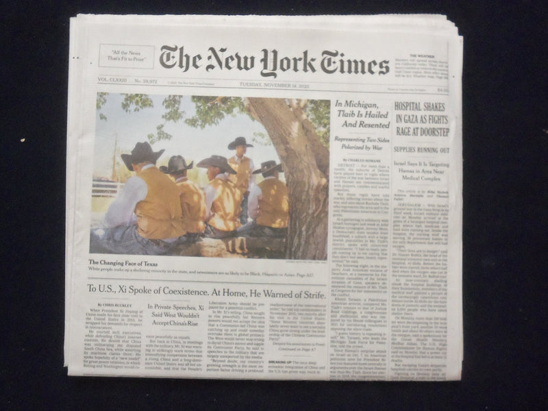 2023 NOVEMBER 14 NEW YORK TIMES-HOSPITAL SHAKES IN GAZA, FIGHTS RAGE AT DOORSTEP