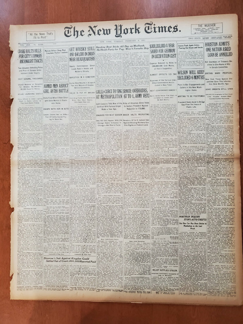 1921 FEBRUARY 8 NEW YORK TIMES - GALLI-CURCI TO SING AT METROPOLITAN - NT 8117