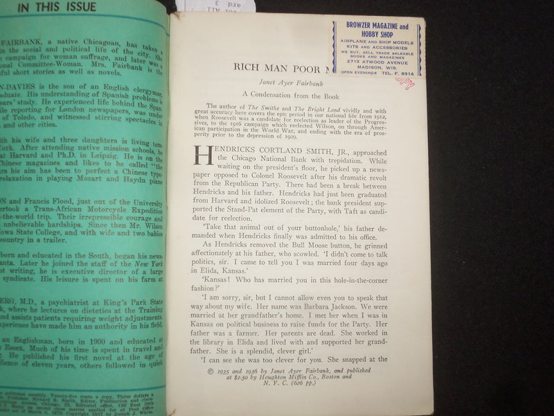 1937 MARCH BOOKS IN BRIEF MAGAZINE - ROBERT FROST - JAMES HILTON - J 9981