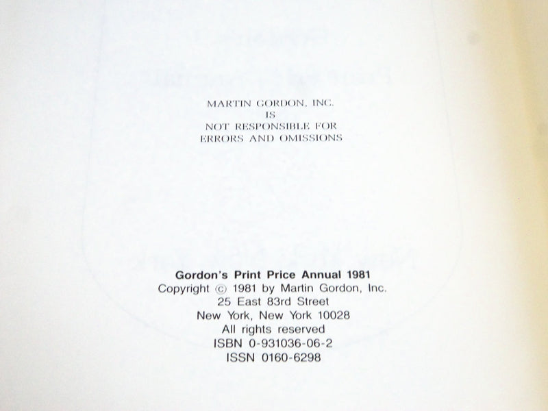1981 GORDON'S PRINT PRICE ANNUAL BOOK - MARTIN GORDON INC - NEW YORK - KD 3983