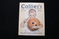 1920 OCTOBER 23 COLLIER'S MAGAZINE - A BOY CARVING PUMPKIN COVER - E 10998