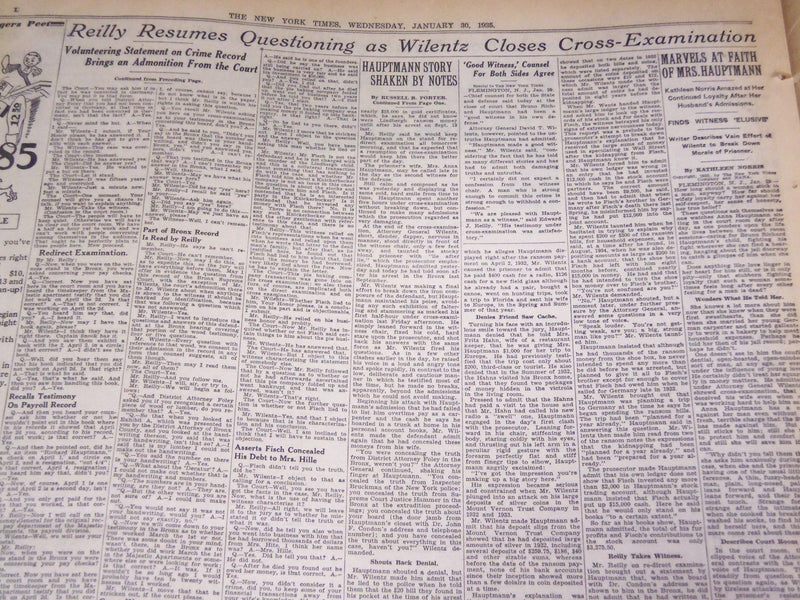 1935 JAN 30 NEW YORK TIMES - HAUPTMANN LETTERS DISCREDIT STORY ON FISCH- NT 1947