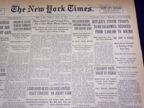 1934 JULY 10 NEW YORK TIMES - HITLER'S STORM TROOPS TO BE DISARMED - NT 1606