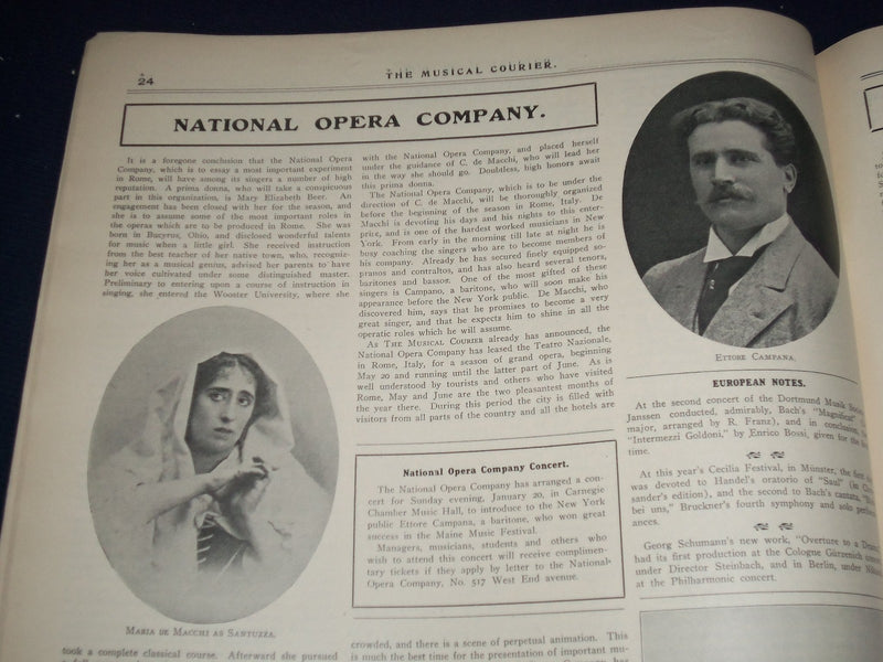 1907 JANUARY 16 MUSICAL COURIER MAGAZINE - JAN VAN OORDT COVER - J 1254