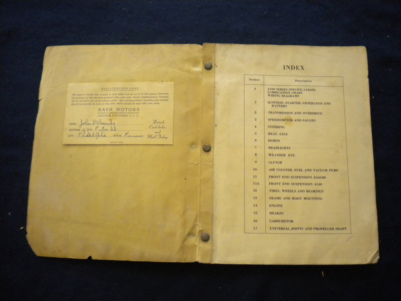 1941 NASH CHASSIS TECHNICAL SERVICE MANUAL - NASH MOTORS - SOFTCOVER - KD 8013
