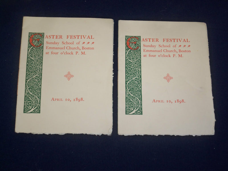 1898 APRIL 10 EASTER FESTIVAL EMMANUEL CHURCH BOSTON - LOT OF 2 - J 4671