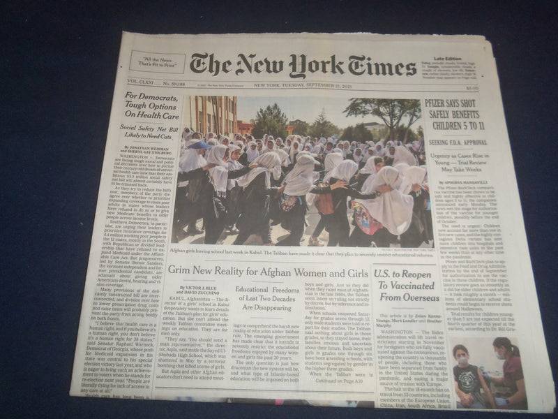 2021 SEPTEMBER 21 NEW YORK TIMES -PFIZER SAYS SHOT SAFELY BENEFITS CHILDREN 5-11