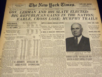 1938 NOVEMBER 9 NEW YORK TIMES - GOV. LEHMAN & HIS SLATE ELECTED - NT 2532