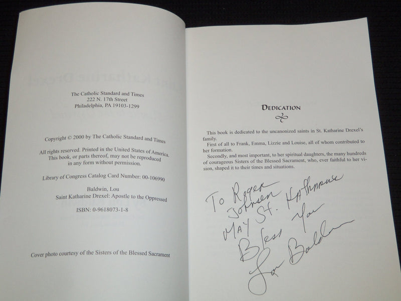 2000 SAINT KATHARINE DREXEL SOFTCOVER BOOK SIGNED BY LOU BALDWIN - KD 7723