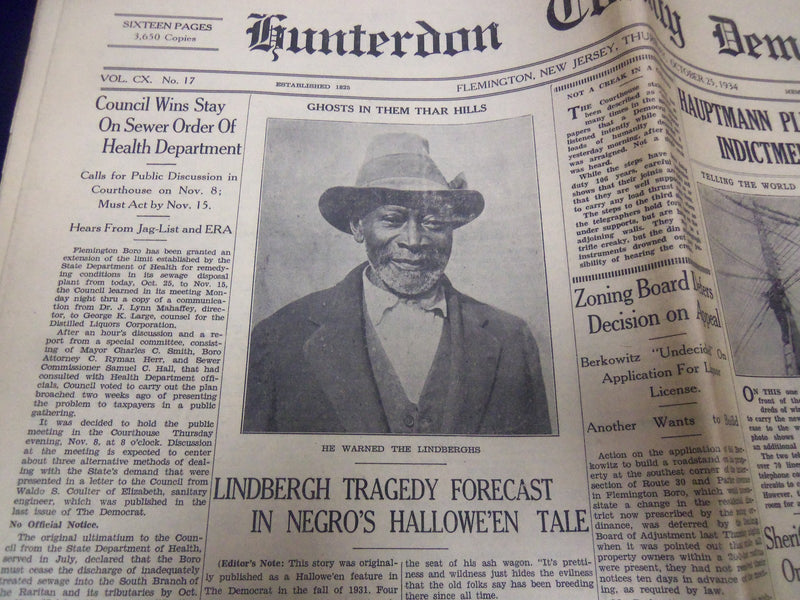 1934 HUNTERDON COUNTY DEMOCRAT LINDBERGH HAUPTMANN NEWSPAPER LOT OF 6 - O 129