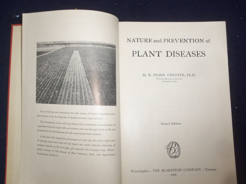 1950 NATURE AND PREVENTION OF PLANT DISEASES HARDCOVER BOOK BY CHESTER- KD 8770