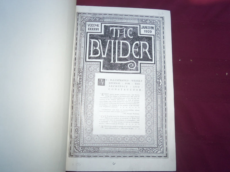 1929 JAN-DEC THE BUILDER U. K. MAGAZINE BOUND VOLUMES - 2 VOLS - FOLD OUTS- C 63