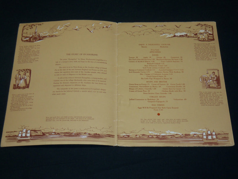 1960'S NOVA SCOTIAN HOTEL - EVANGELINE ROOM MENU - J 5968