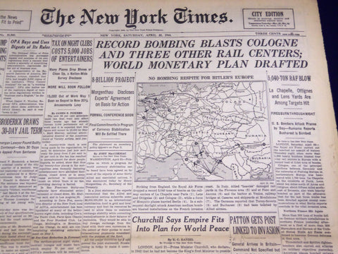 1944 APRIL 22 NEW YORK TIMES - RECORD BOMBING BLASTS COLOGNE - NT 748