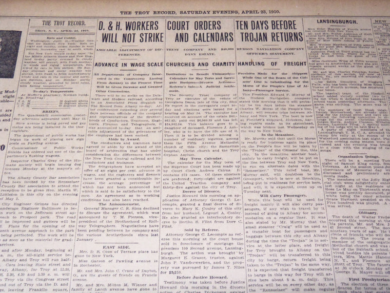 1910 APRIL 23 TROY RECORD - SIMPLE FUNERAL SERVICES FOR MARK TWAIN - NT 9573