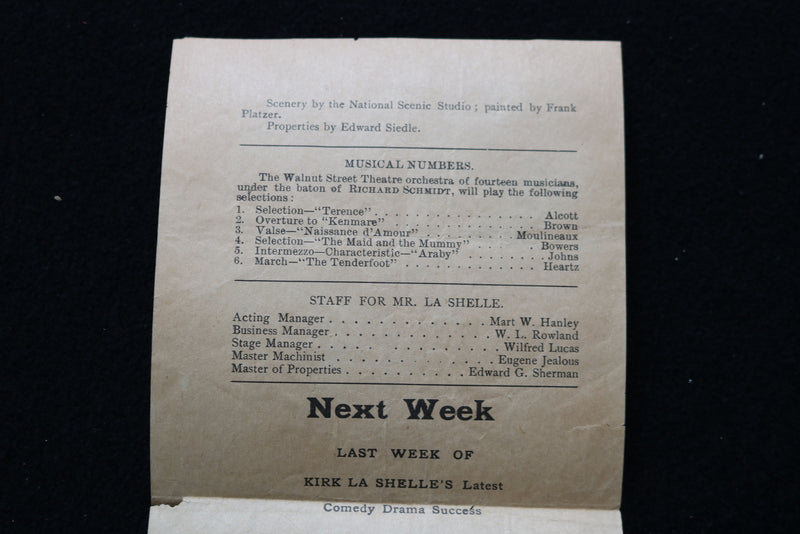 1905 MARCH 20 WALNUT ST. THEATRE PROGRAM - THE HEIR TO THE HOORAH - K 1991