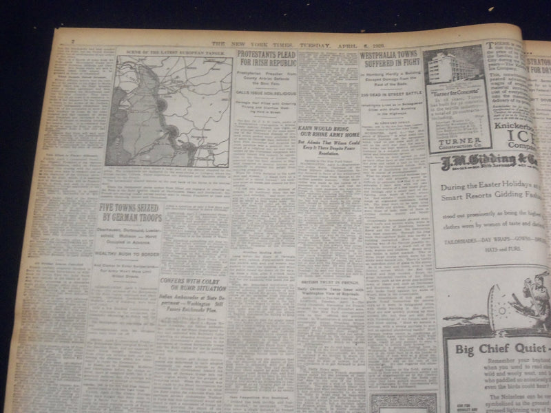 1920 APRIL 6 NEW YORK TIMES - FRENCH WILL SEIZE FRANKFORT TODAY - NT 8282